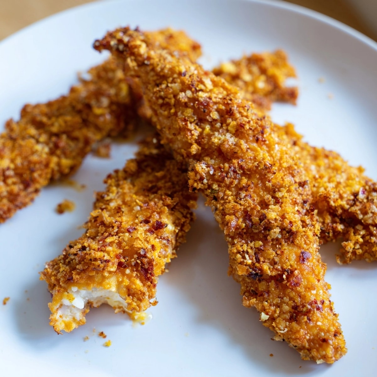 Crispy Baked Chicken Tenders served hot on a baking tray with golden, crunchy coating.