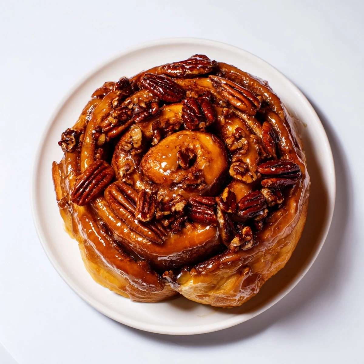 Warm, gooey close-up of the delicious honey caramel topping on homemade Pecan Sticky Buns.