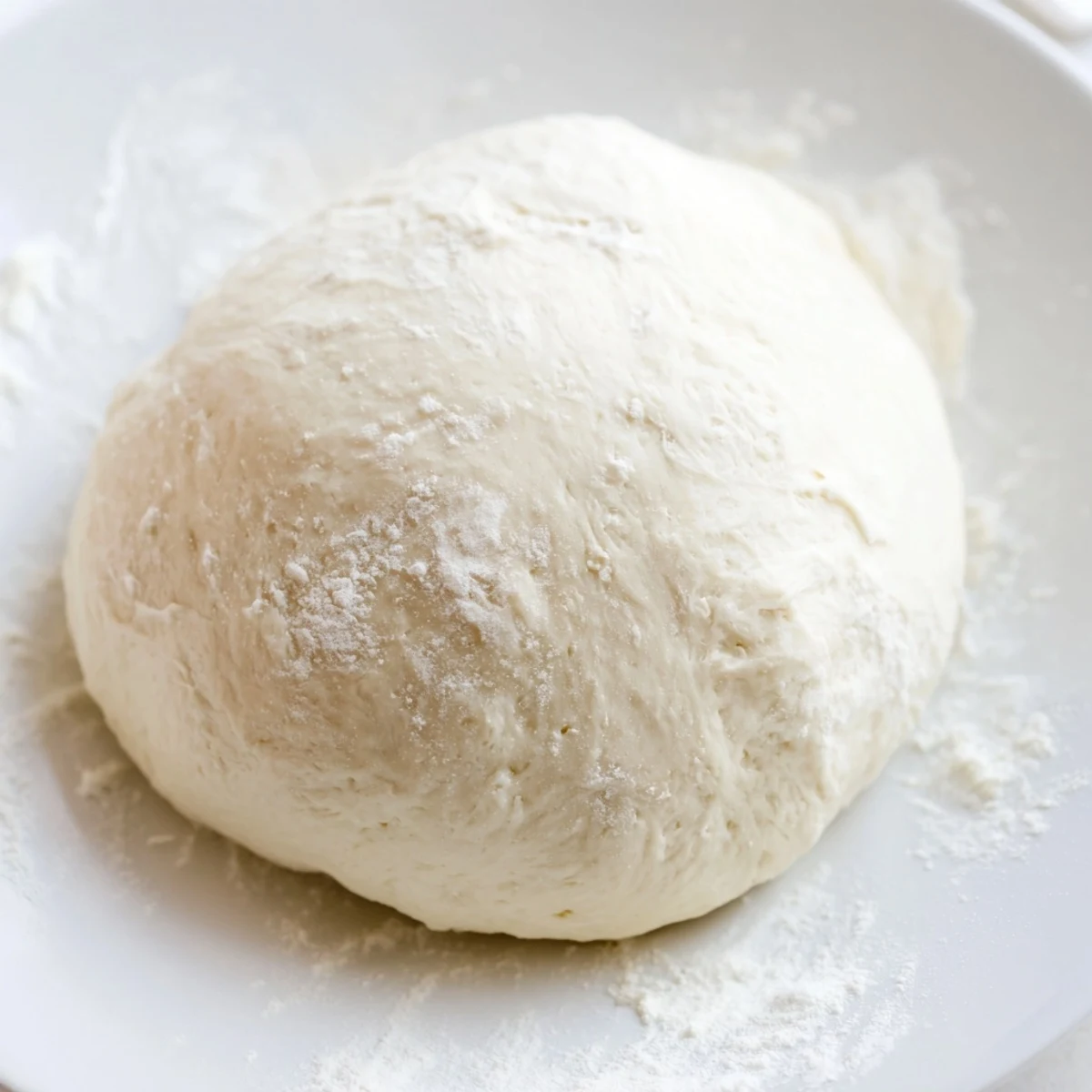 Homemade pizza dough ready for baking, showcasing a perfect golden crust.