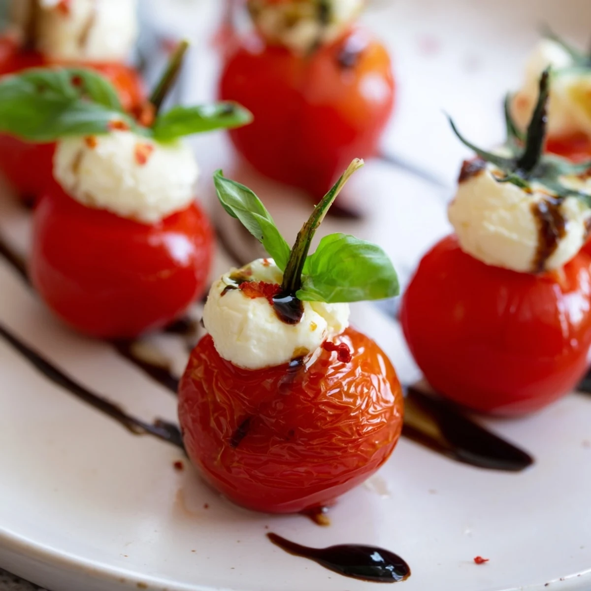 A platter of dazzling Fresh Caprese Salad Skewers: a refreshing Italian appetizer with basil leaves.