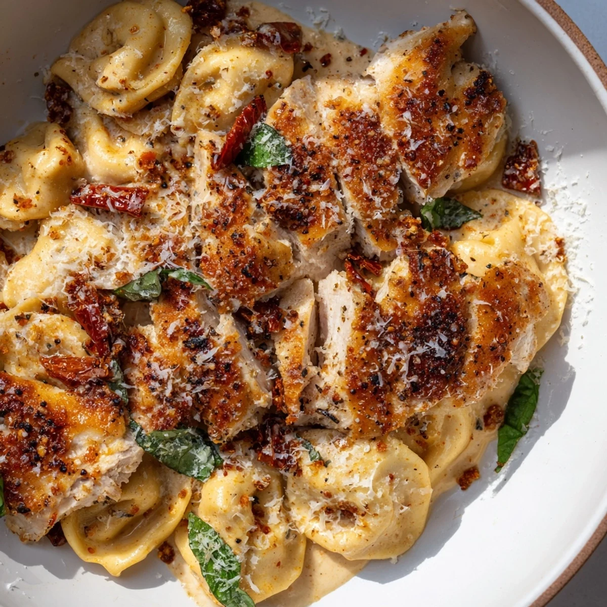 Golden-brown chicken and cheese tortellini bathed in creamy sauce, this Marry Me Chicken Tortellini is ready.