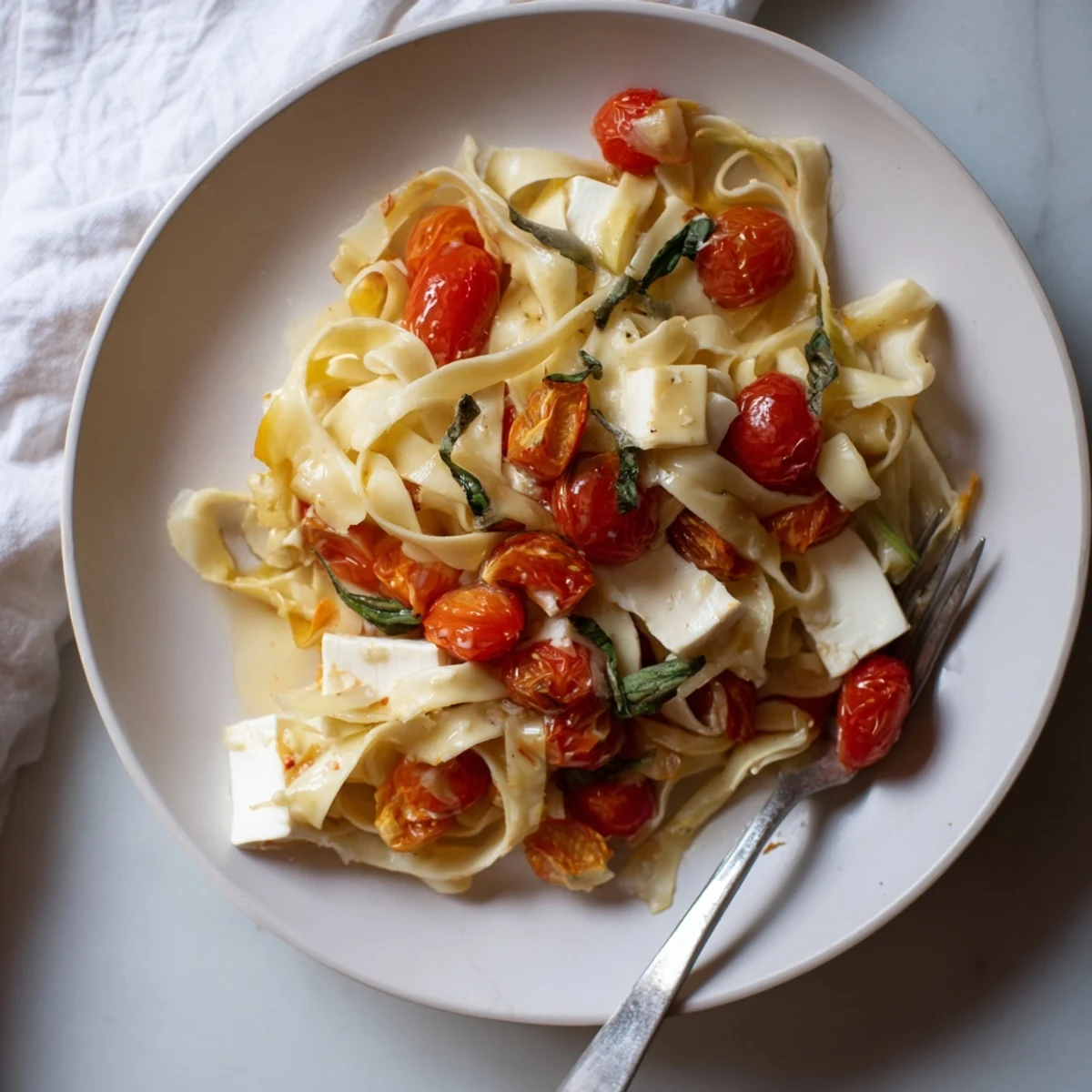 This satisfying bowl of Baked Brie Pasta Sauce features a gorgeous, glistening, melty, cheese sauce.