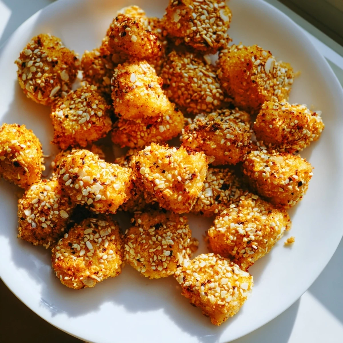 Golden-brown Spicy Yogurt Chicken Bites, crispy on the outside and juicy, perfect for dipping.
