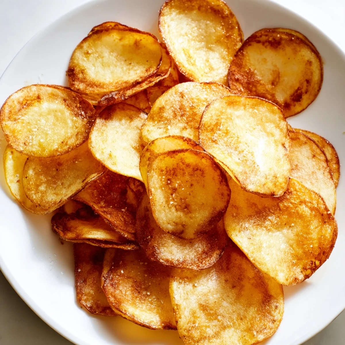 Golden, crispy homemade air-fryer potato chips, seasoned and ready for dipping, offer a satisfying crunch.