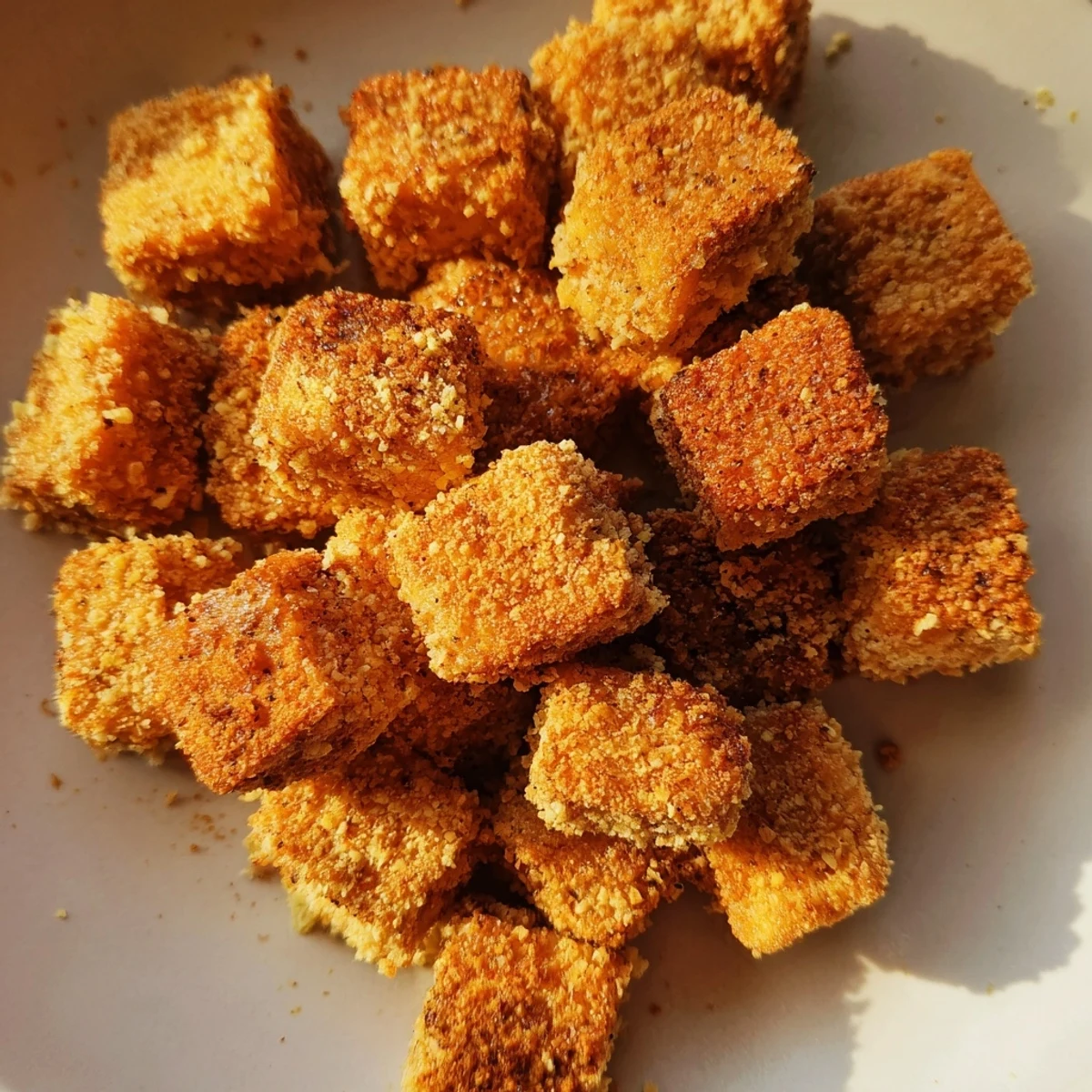 Freshly fried crispy tofu nuggets, ready to dip and enjoy with your favorite vegan sauces.