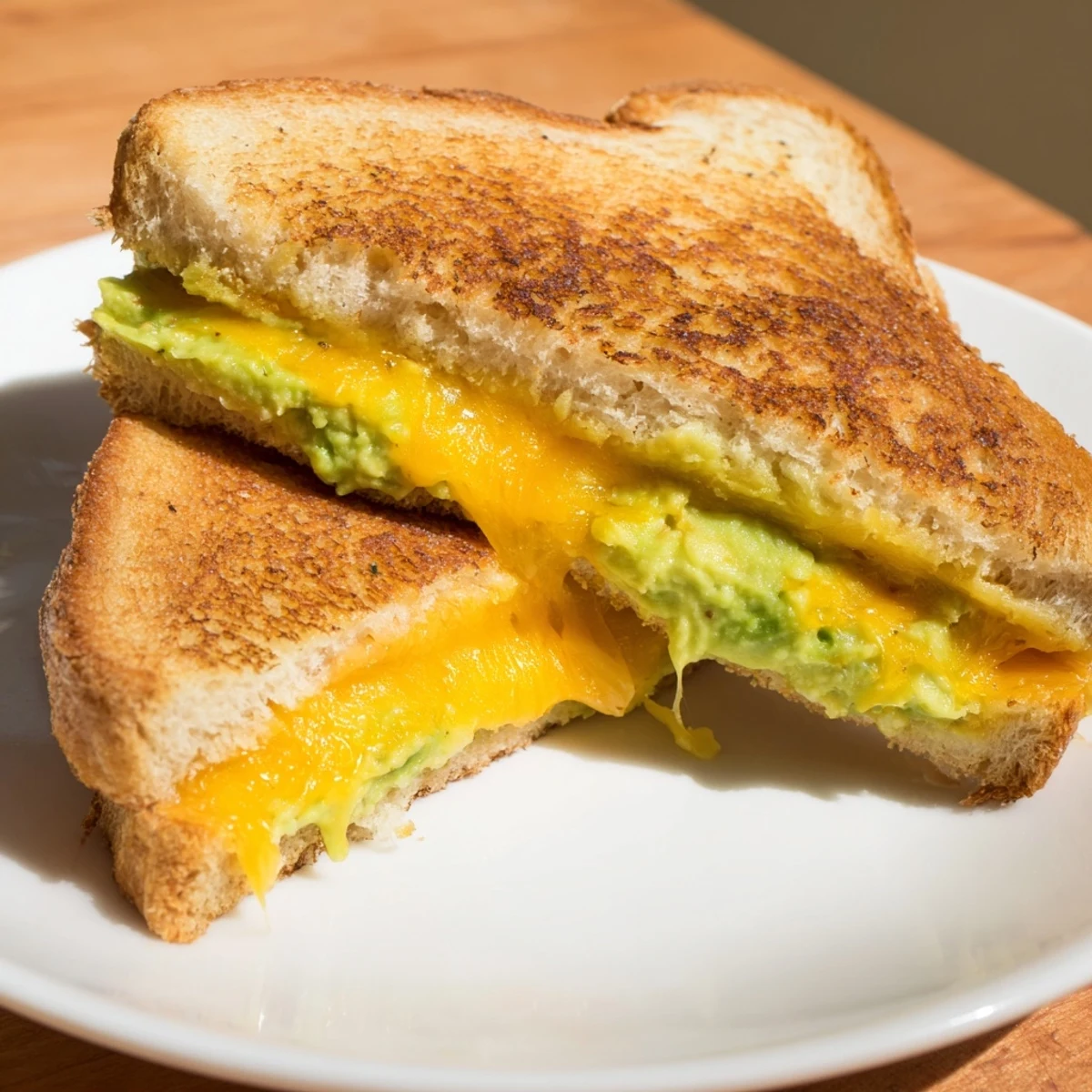 Golden, melty Avocado Toast Grilled Cheese, with creamy avocado and cheddar, ready to slice and devour.