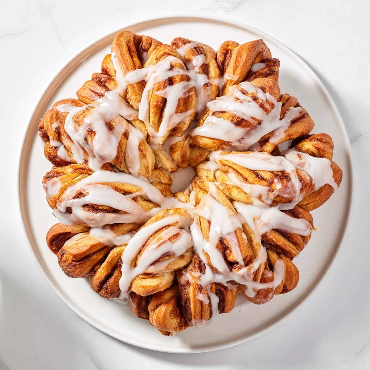 Golden-brown Cinnamon Roll Pull-Apart Snowflake, freshly baked and swirled with aromatic cinnamon, ready to share.
