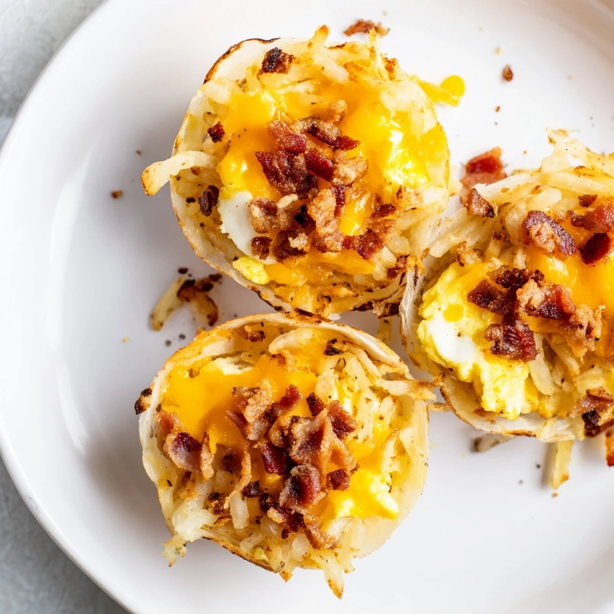 Golden-baked B.E.C. breakfast bites showcasing crispy bacon, cheesy eggs, and soft tortilla wraps, ready to eat.