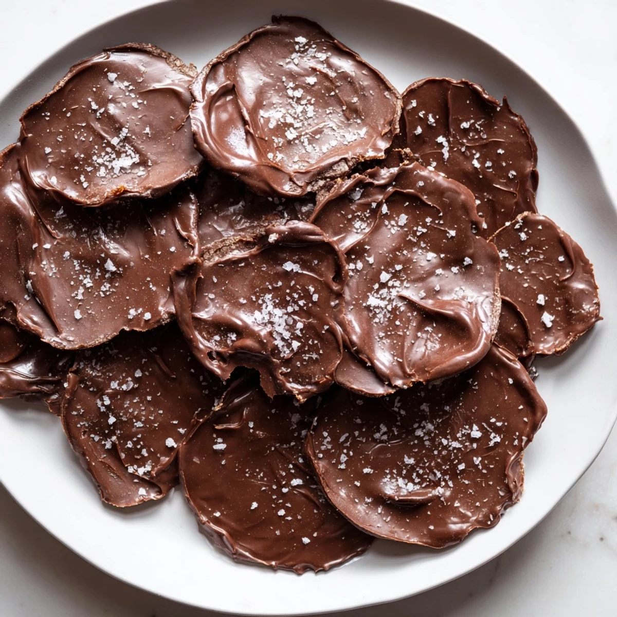 Sprinkled sea salt on this Chocolate Potato Chip Bark finishes the perfect sweet snack from a food blog.
