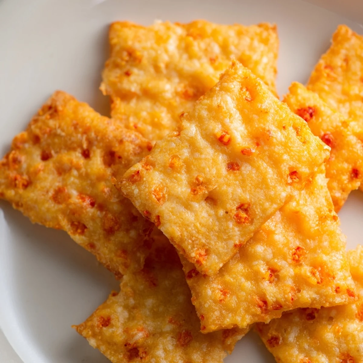 Freshly baked Crispy Cheeto Cheese Crackers cooling on a wire rack, ready for a movie night snack.