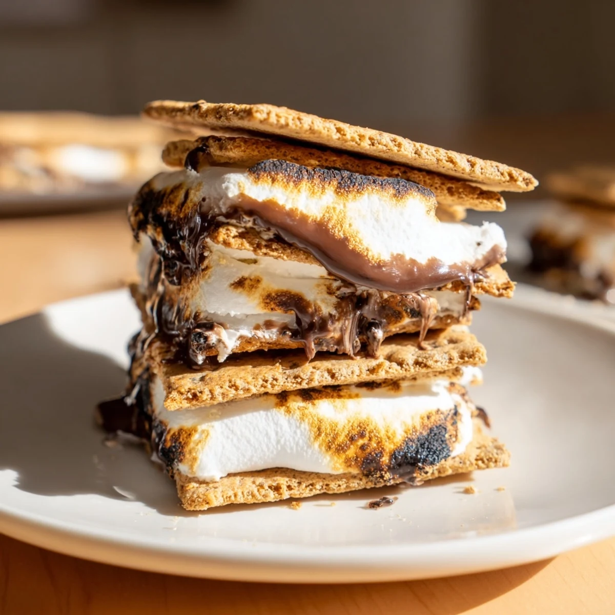 Air Fryer S’mores with golden, puffed marshmallows and melted chocolate between crisp graham crackers.  