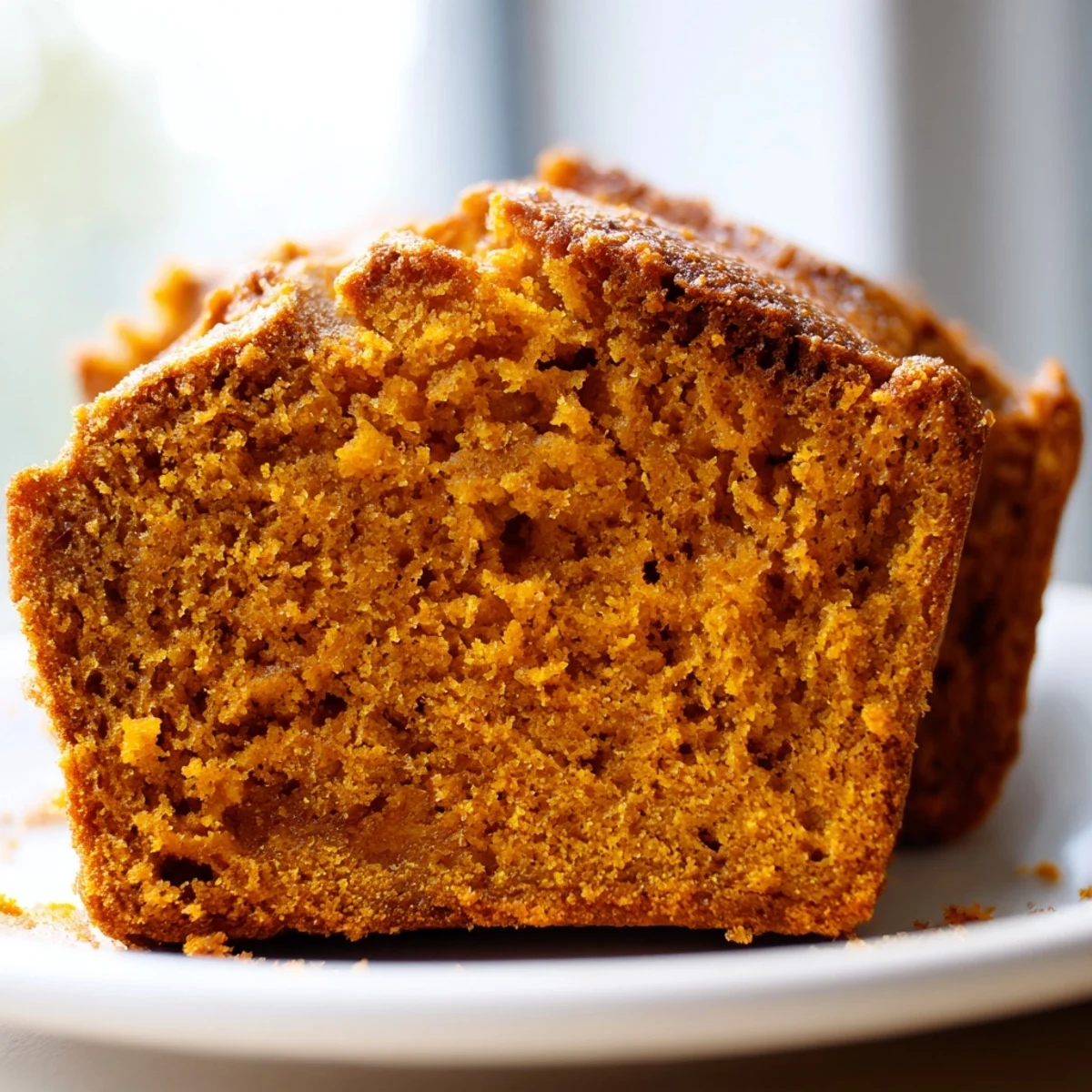 Slices of moist pumpkin bread loaf on a rustic board, dusted with cinnamon and ready for breakfast or snack time.