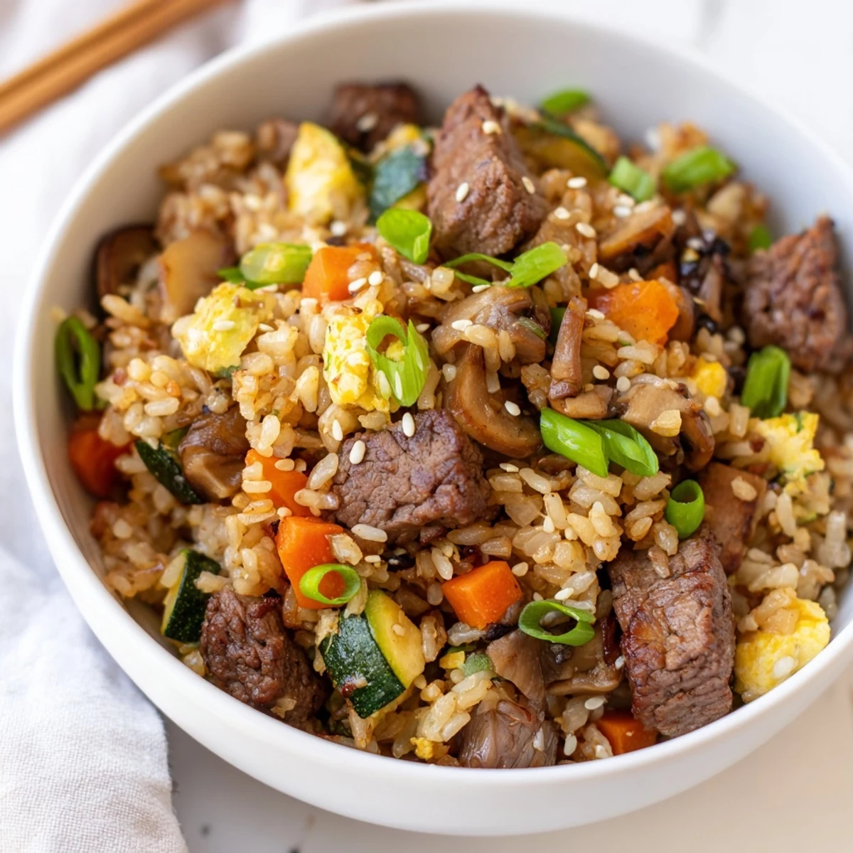 Easy Hibachi Steak With Fried Rice showcases juicy steak pieces, fluffy jasmine rice, and crisp veggies, perfect for a family weeknight dinner.  