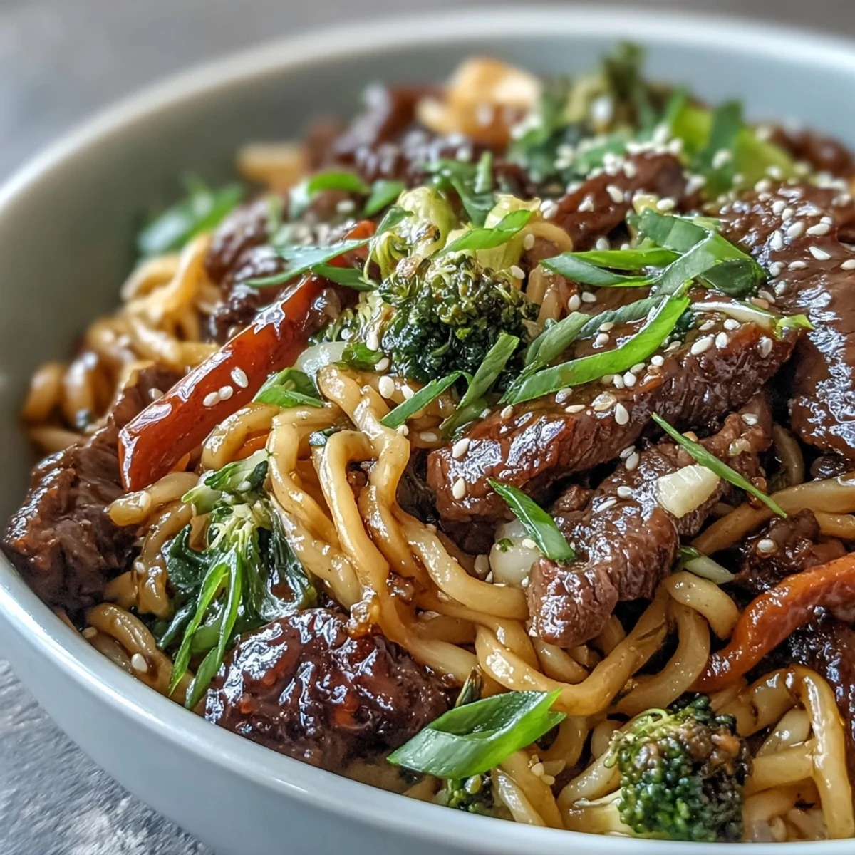 Fork-tender flank steak and crisp broccoli glisten with a sweet-savory glaze in this Korean Beef Noodles bowl.