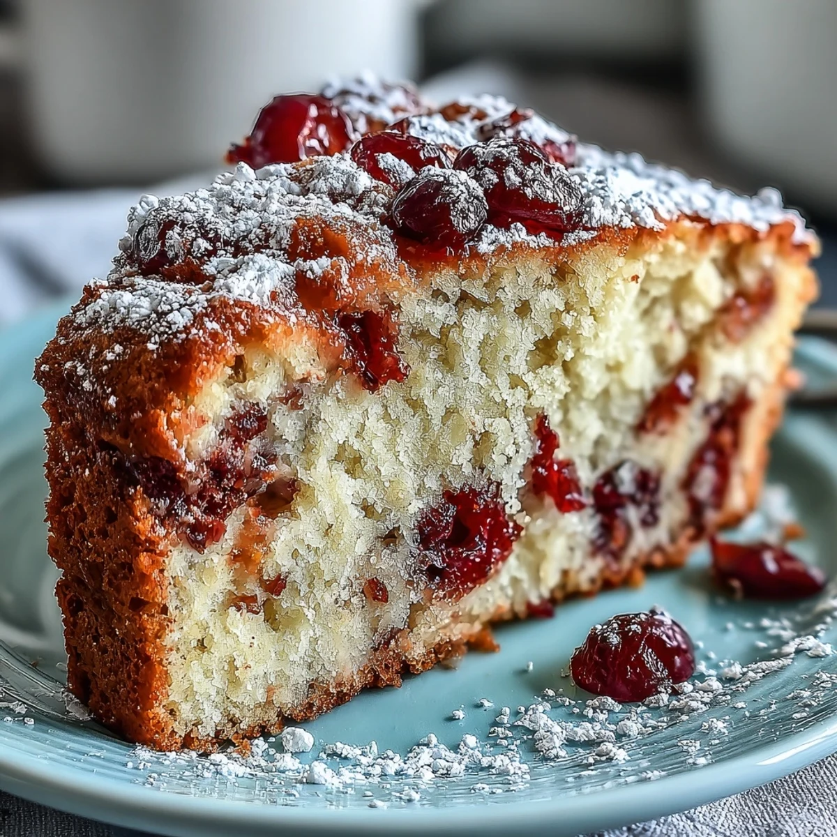 Freshly baked Cranberry Orange Breakfast Cake with a tender crumb and vibrant orange zest, perfect for a cozy morning. 