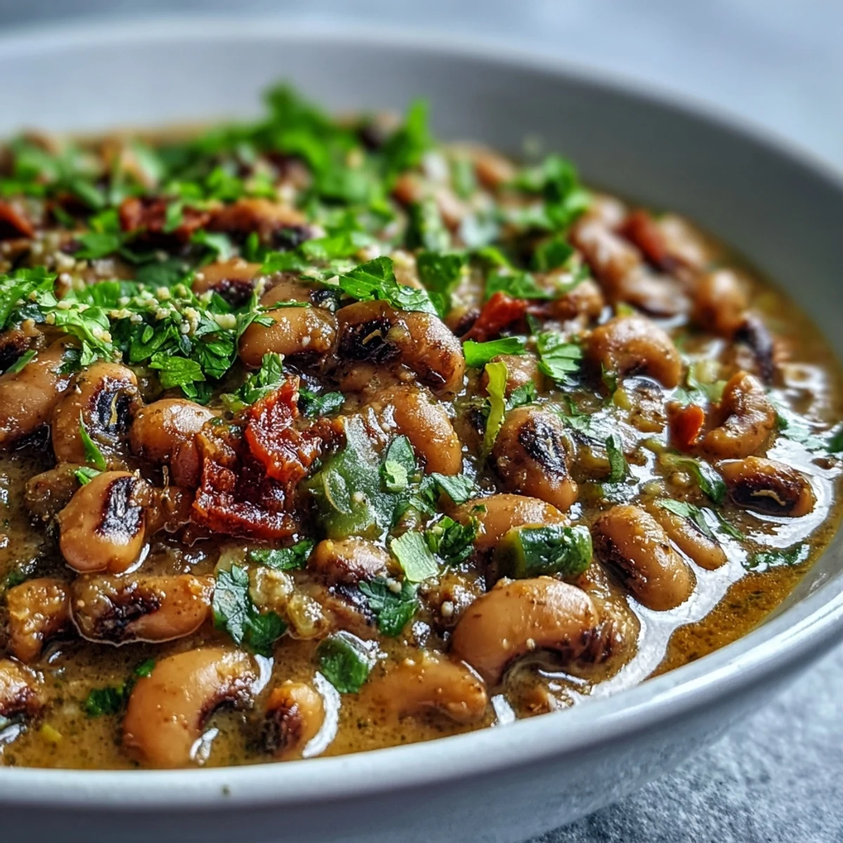 Steaming Black-Eyed Pea Curry in a rustic pot, showcasing creamy coconut milk and tender green peas, perfect for a cozy weeknight meal. 