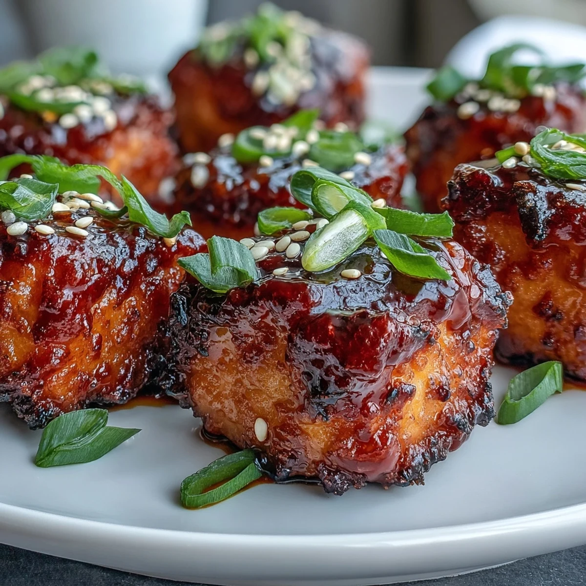 Golden-brown Bang Bang Salmon Bites glistening with creamy, sweet-spicy sauce, served on a rustic plate with fresh lime wedges.