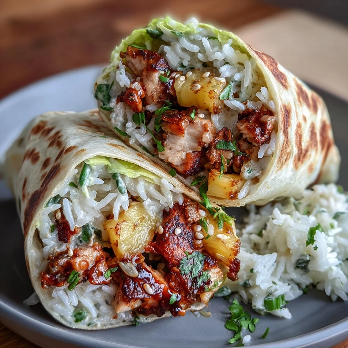Tropical Chicken and Rice Lettuce Wraps