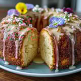 Mothers Day Lemon Drizzle Cake with Edible Flowers, a bright and zesty lemon loaf cake, drizzled with tangy lemon glaze and adorned with delicate edible blooms for a stunning celebration dessert.