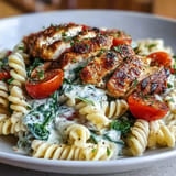 A vibrant high protein pasta bowl, creamy from cottage cheese and ready to enjoy.