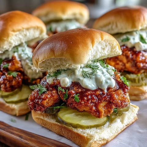 Golden-brown Nashville Hot Chicken Sliders rest on a wooden board with extra dill pickles.