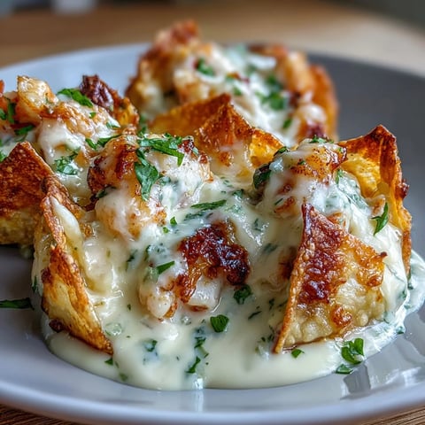 Golden-baked Cheesy Seafood Tortilla Bombs are drizzled with creamy garlic sauce and garnished with fresh parsley.
