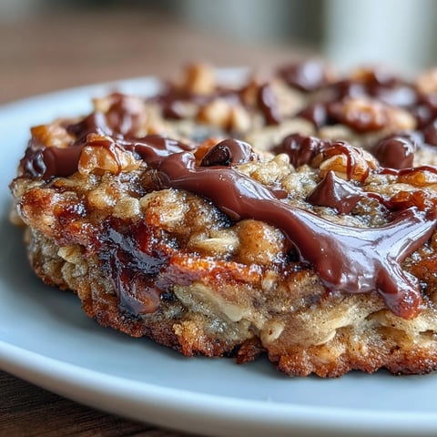 A warm slice of Chunky Monkey Oatmeal Cookie Skillet topped with melting vanilla ice cream and extra walnuts.