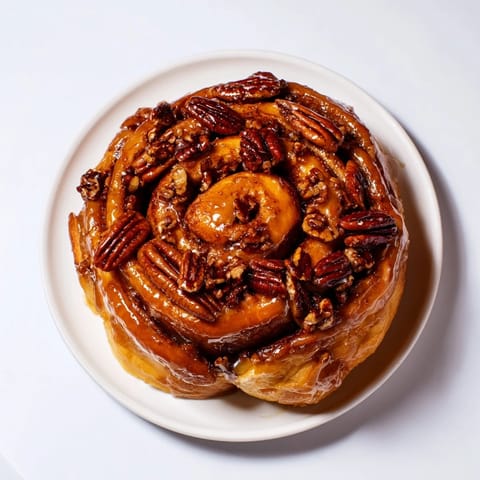 Warm, gooey close-up of the delicious honey caramel topping on homemade Pecan Sticky Buns.