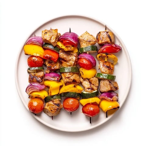 Marinated Chicken and Veggie Skewers, bursting with color, ready to grill for a delicious summer meal.