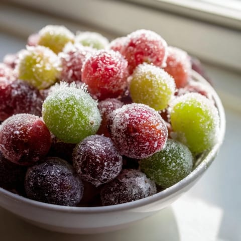Frozen Grapes Spa Treat garnished with fresh mint, offering a crisp and cooling bite on a spa day.