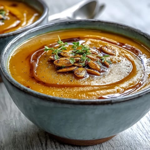 Velvety roasted Butternut Squash Soup served hot in a rustic bowl, ready for a cozy dinner. 
