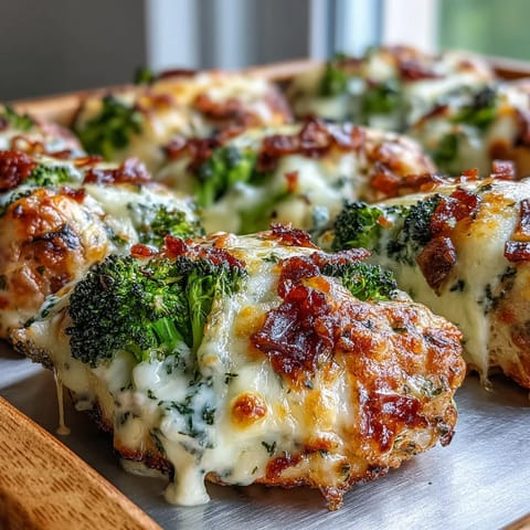 Golden Ranch Chicken & Broccoli Sheet Pan Melt topped with bubbling cheddar cheese served hot.