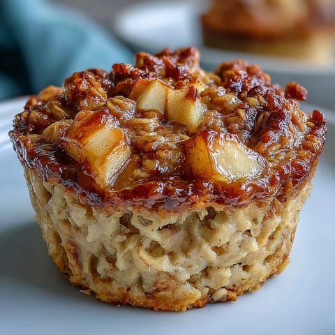 Wholesome vegan apple cinnamon baked oatmeal cups, golden and fragrant with tender fruit and warm spices, ideal for quick breakfasts.