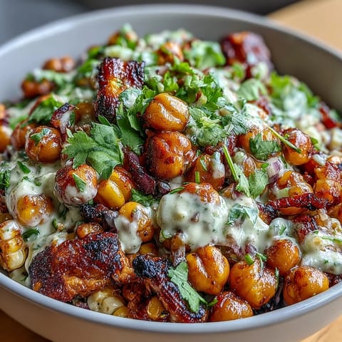 Hearty vegan chili lime street corn salad with smoky paprika, fresh cilantro, and avocado garnish on rustic wood table.  