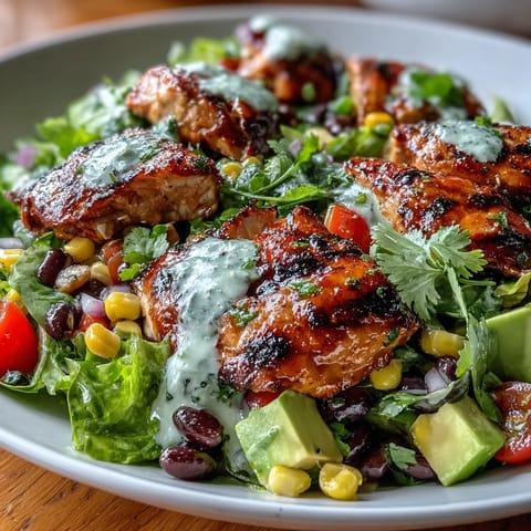 Colorful bowl of Southwest Chicken Power Salad with juicy grilled chicken, crunchy veggies, black beans, and sweet corn in a tangy lime dressing.  