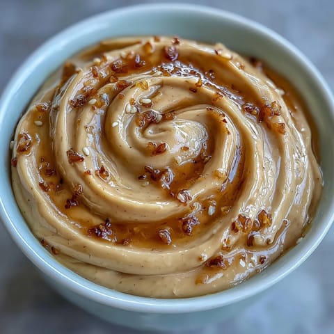 Creamy tahini dressing drizzled over fresh greens, with a tangy lemon and garlic aroma.  