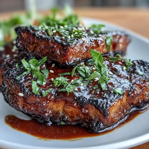 Savory miso-glazed eggplant steaks roasted until caramelized, topped with sesame seeds and green onions for a rich vegetarian main.  