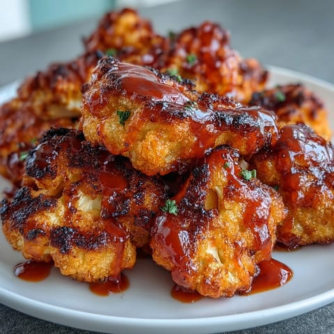Golden-brown air fryer cauliflower wings smothered in zesty Buffalo sauce, served with celery sticks for dipping.