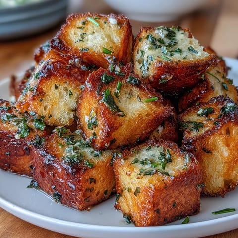 Golden sourdough croutons air-fried to crispy perfection with garlic and fragrant herbs.  