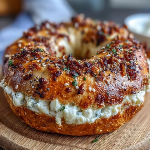 High-protein Greek yogurt bagels with everything seasoning, golden brown and chewy, ready to slice and enjoy for breakfast or snack.