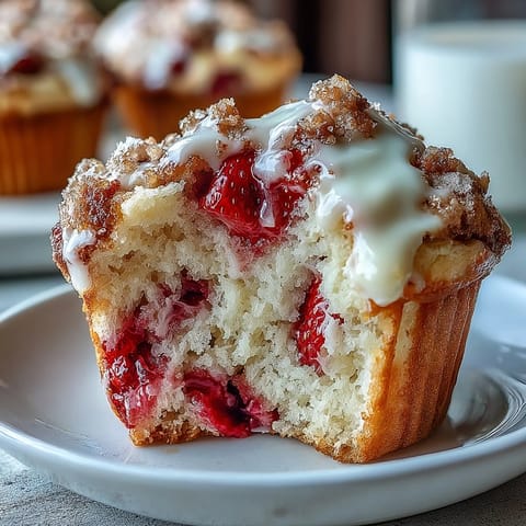 Moist bakery-style muffins packed with fresh strawberries and creamy yogurt, baked until golden and fragrant.