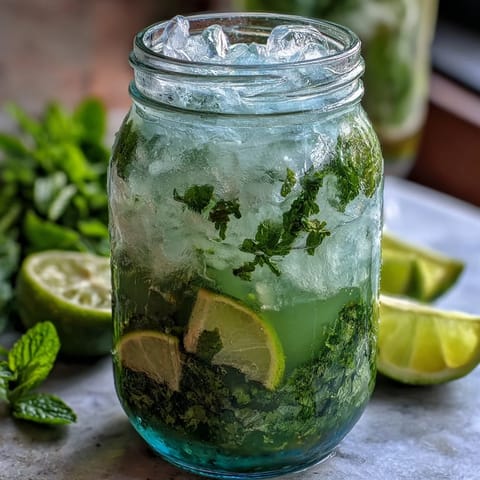 A vibrant virgin mojito pitcher filled with fresh mint, lime, and strawberries, perfect for spring gatherings.