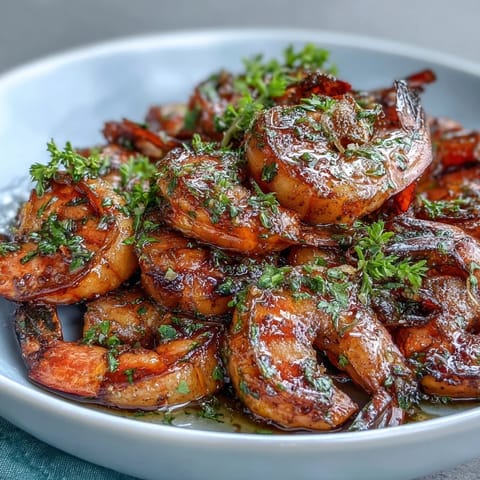 A vibrant bowl of lemon garlic shrimp over brown rice with fresh vegetables and avocado slices.  