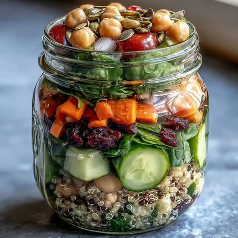 Healthy Summer Meal Prep: Mason Jar Salads for the Week - Vibrant, nutrient-packed mason jar salads with fresh greens, cherry tomatoes, and quinoa, perfect for easy grab-and-go lunches.