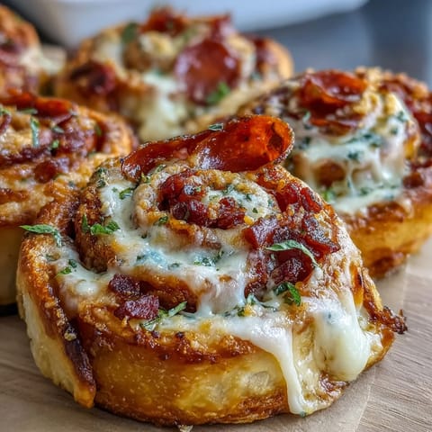 Flaky pastry pinwheels loaded with pepperoni, mozzarella, and marinara, baked until golden and bubbling.  