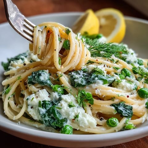 Creamy Lemon Ricotta Pasta with peas, a swift one-pot vegetarian delight.