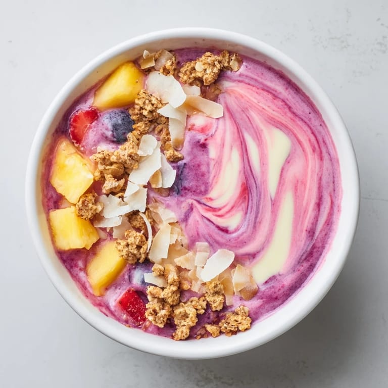 Smooth, creamy Breakfast Smoothie Packs, a perfect grab-and-go start with optional granola and coconut toppings.