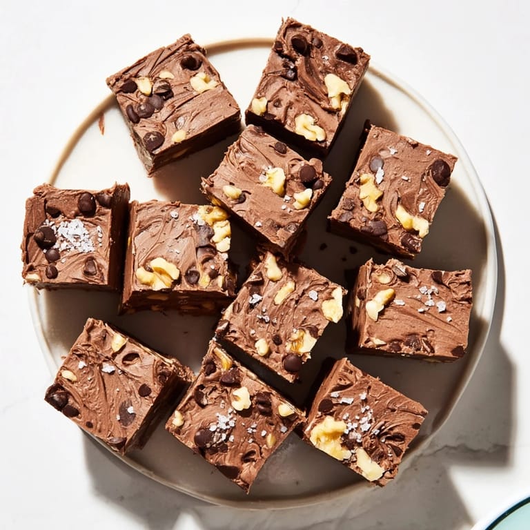 A close-up of delicious easy chocolate fudge squares, perfect for holiday gifting or dessert.