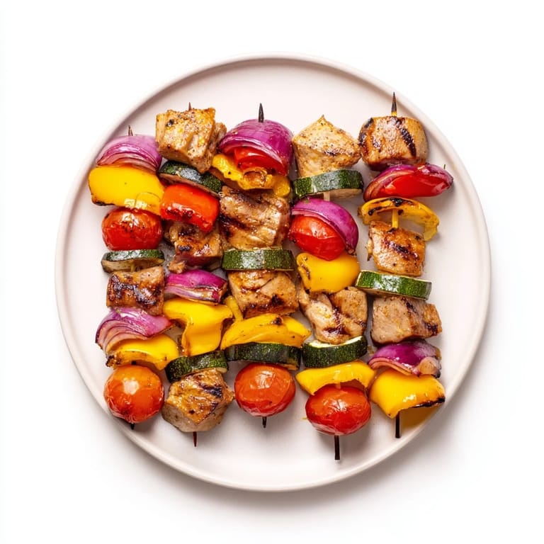 Marinated Chicken and Veggie Skewers, bursting with color, ready to grill for a delicious summer meal.
