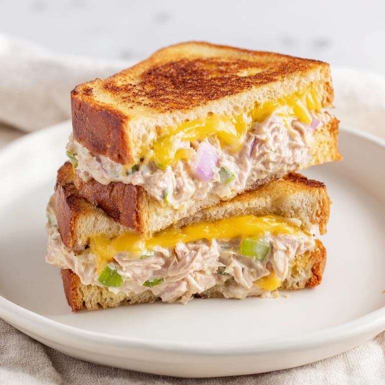 Savor the satisfying crunch of this Classic Tuna Melt Sandwich: golden bread, oozing cheese, and flavorful tuna.
